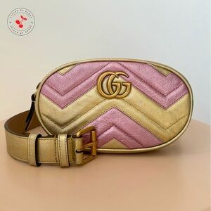 Gucci Metallic Leather Belt Bag in Pink and Gold